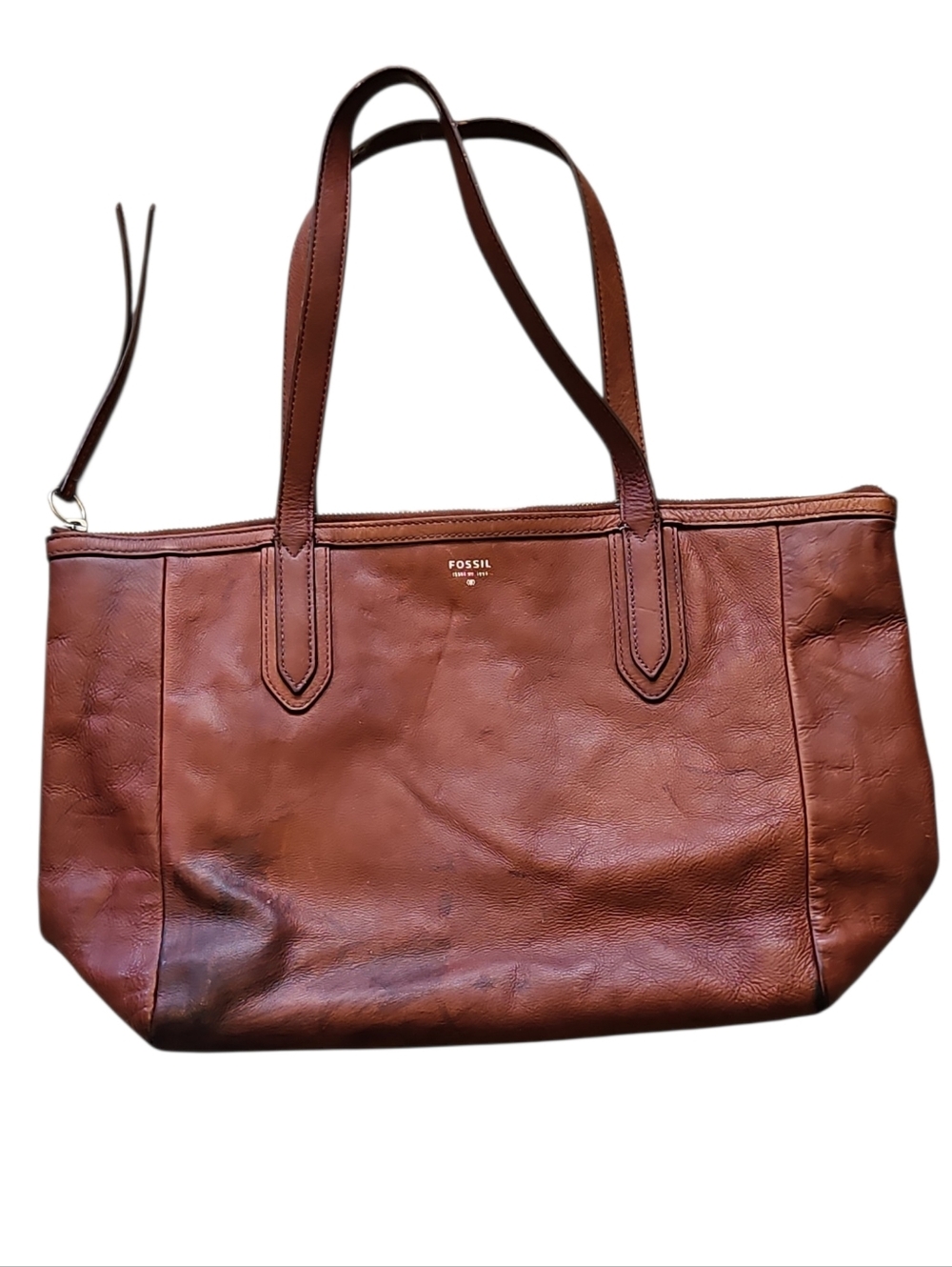 Fossil Chestnut Brown Leather Tote - Everyday Shoulder Bag